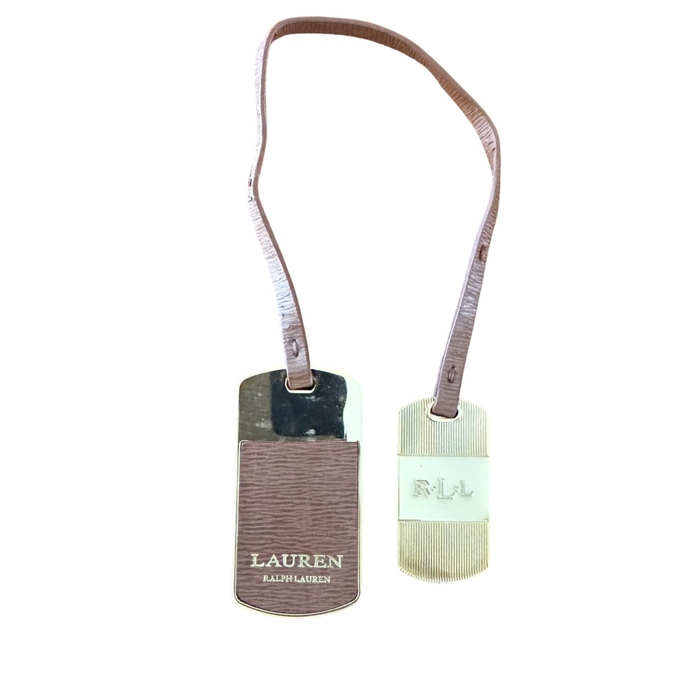 Lauren Ralph Lauren Luggage Tags Gold Brown Leather 2 Piece
Set connected EUC - Picture 10 of 11